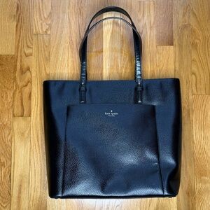 Kate Spade Grand Street Sadie Large Black Leather Tote w/ Front Pocket
